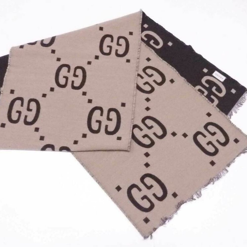 Auth Gucci GG Stole Muffler Scarf Beige/Brown Wool/Silk - Picture 6 of 8
